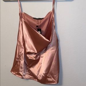 Light pink satin cowl neck tanktop